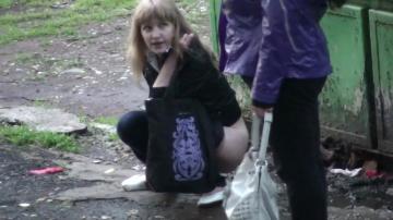 Blonde White Girl Public Peeing